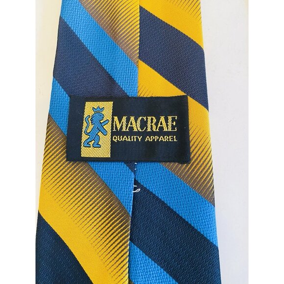 Vintage Macrae Necktie 1970s Yellow & Blue Striped Tie Costume Design Menswear - Picture 6 of 8
